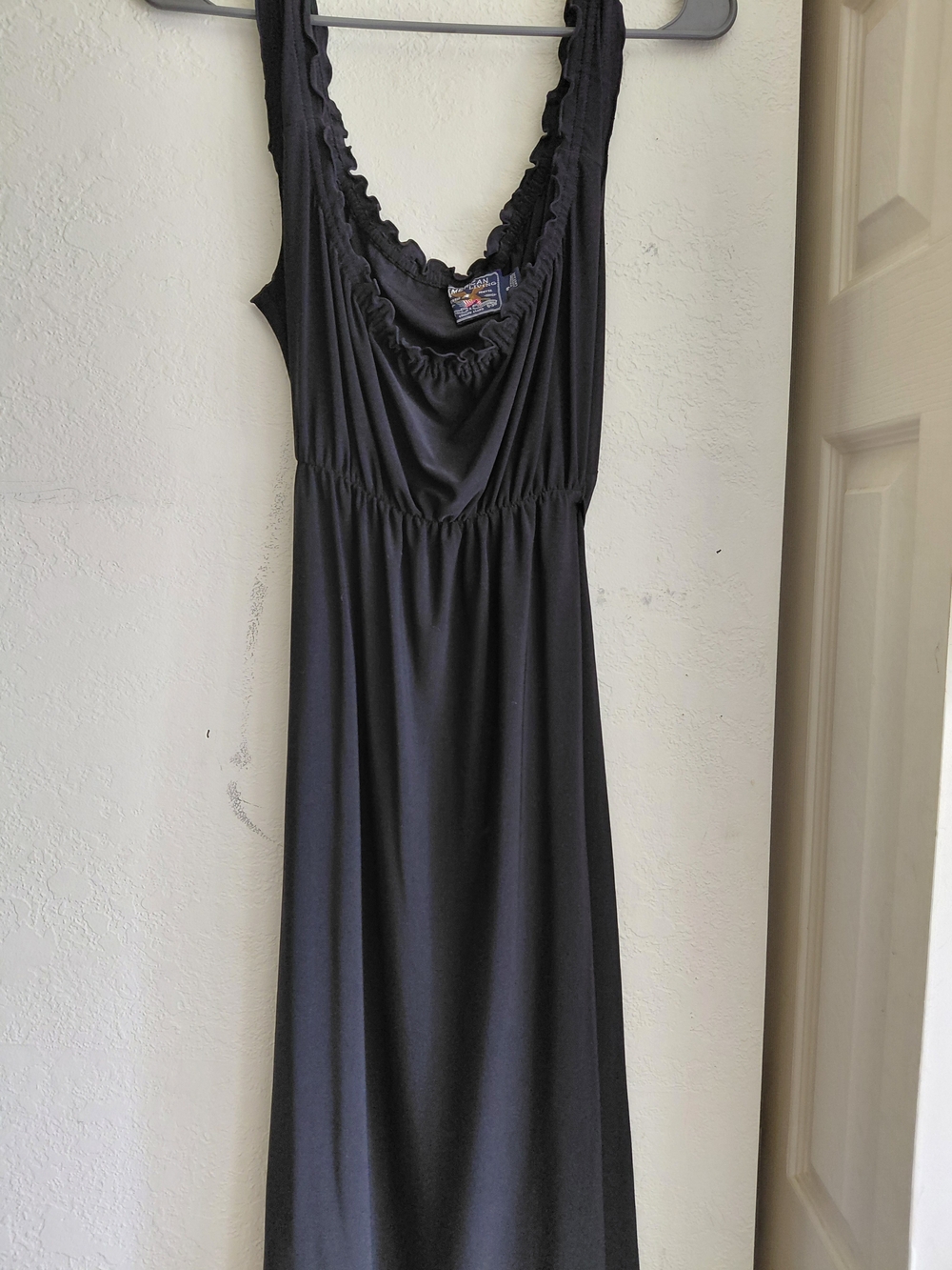 American Living Black Sleeveless Maxi Chemise with Draped Neckline